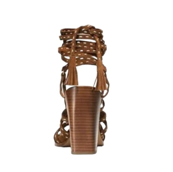 Michael Kors Collection Rowan Suede Heeled Sandal Brown with Tassel Detail - Picture 4 of 8